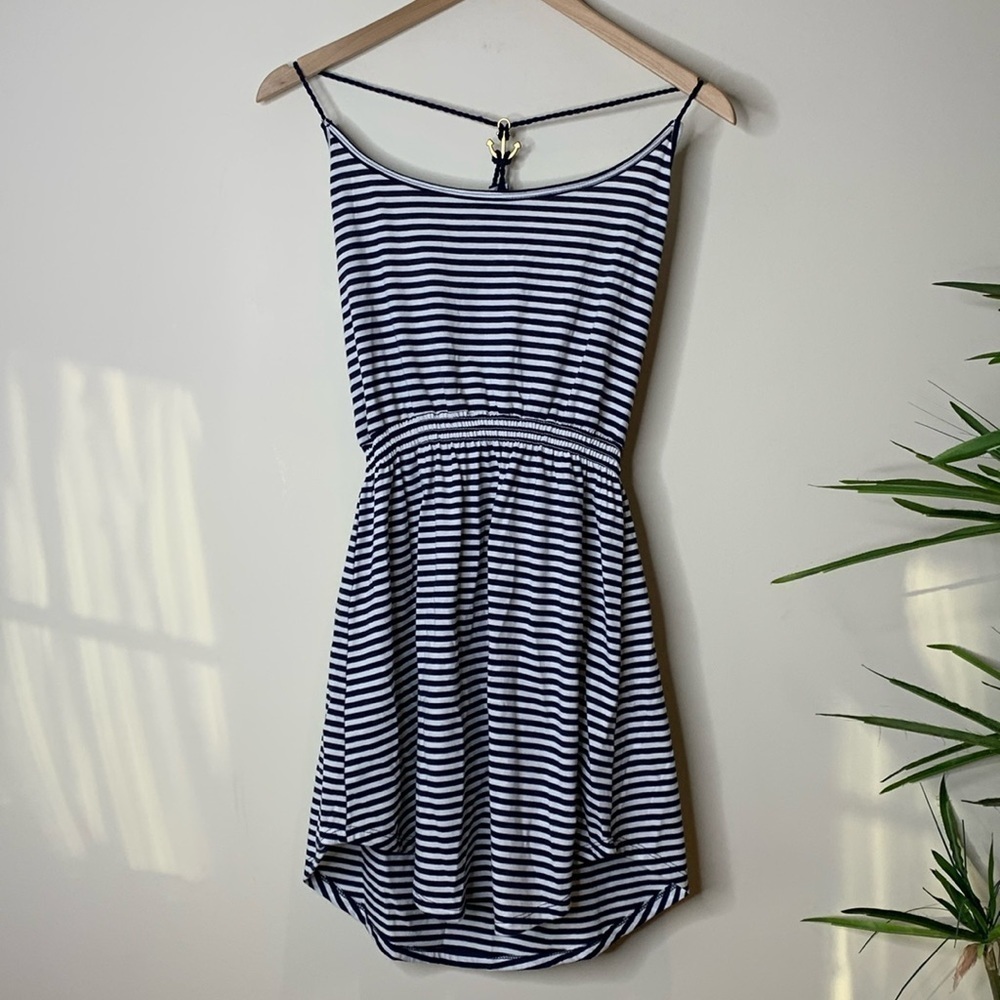 Ocean Drive | Striped NWT Anchor Back Elastic Waist Hi Low Mini Strappy Dress M - Picture 1 of 17